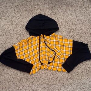 Forever 21 Yellow Plaid Hoodie with Black Sleeves